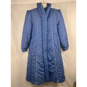Vintage 1980s Snow Weather Quilted Maxi Coat – Steel Blue Puffer (Size 18)
